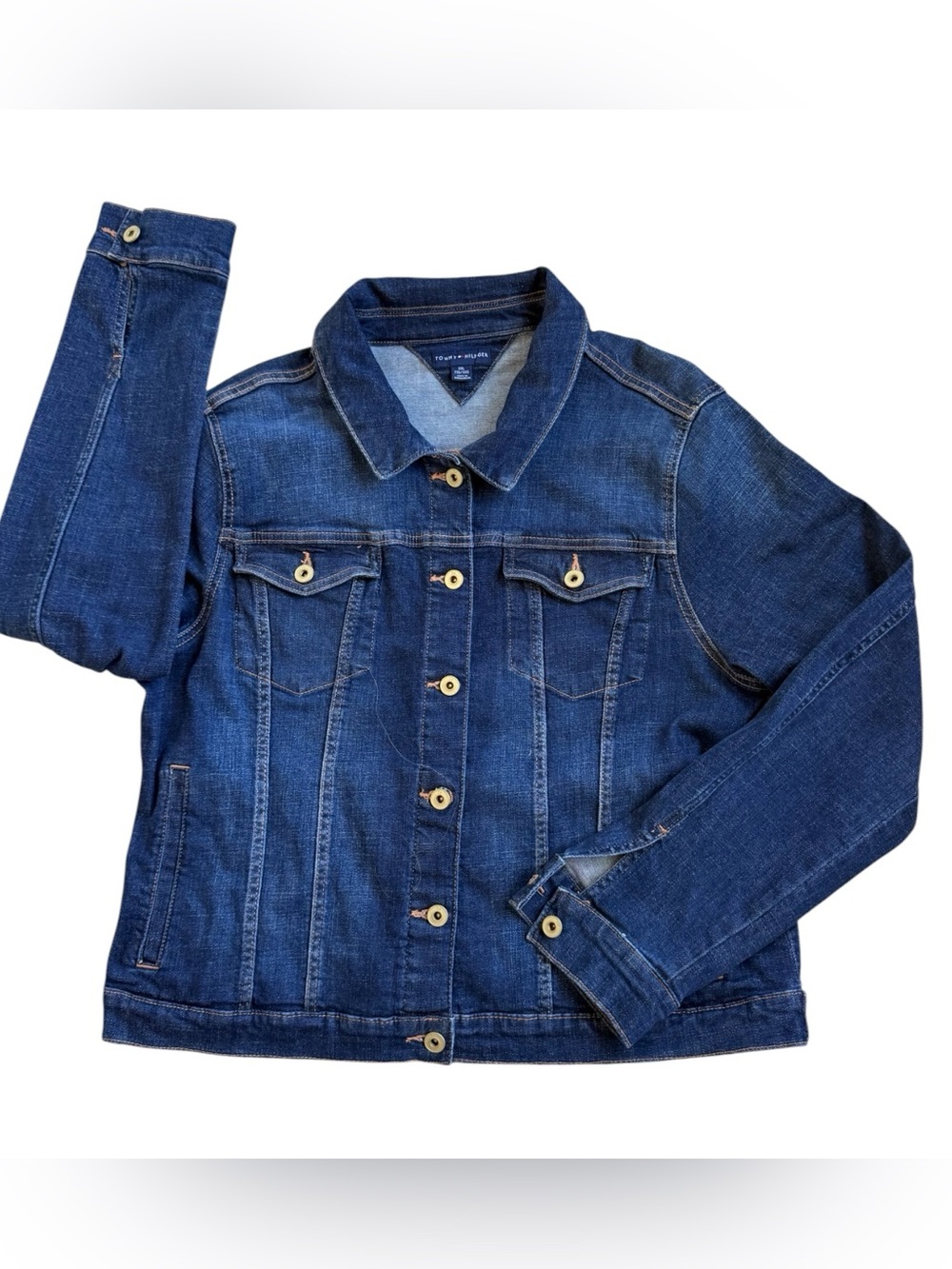 Tommy Hilfiger Denim Jean Jacket Womens XXL Dark Wash Trucker Classic
